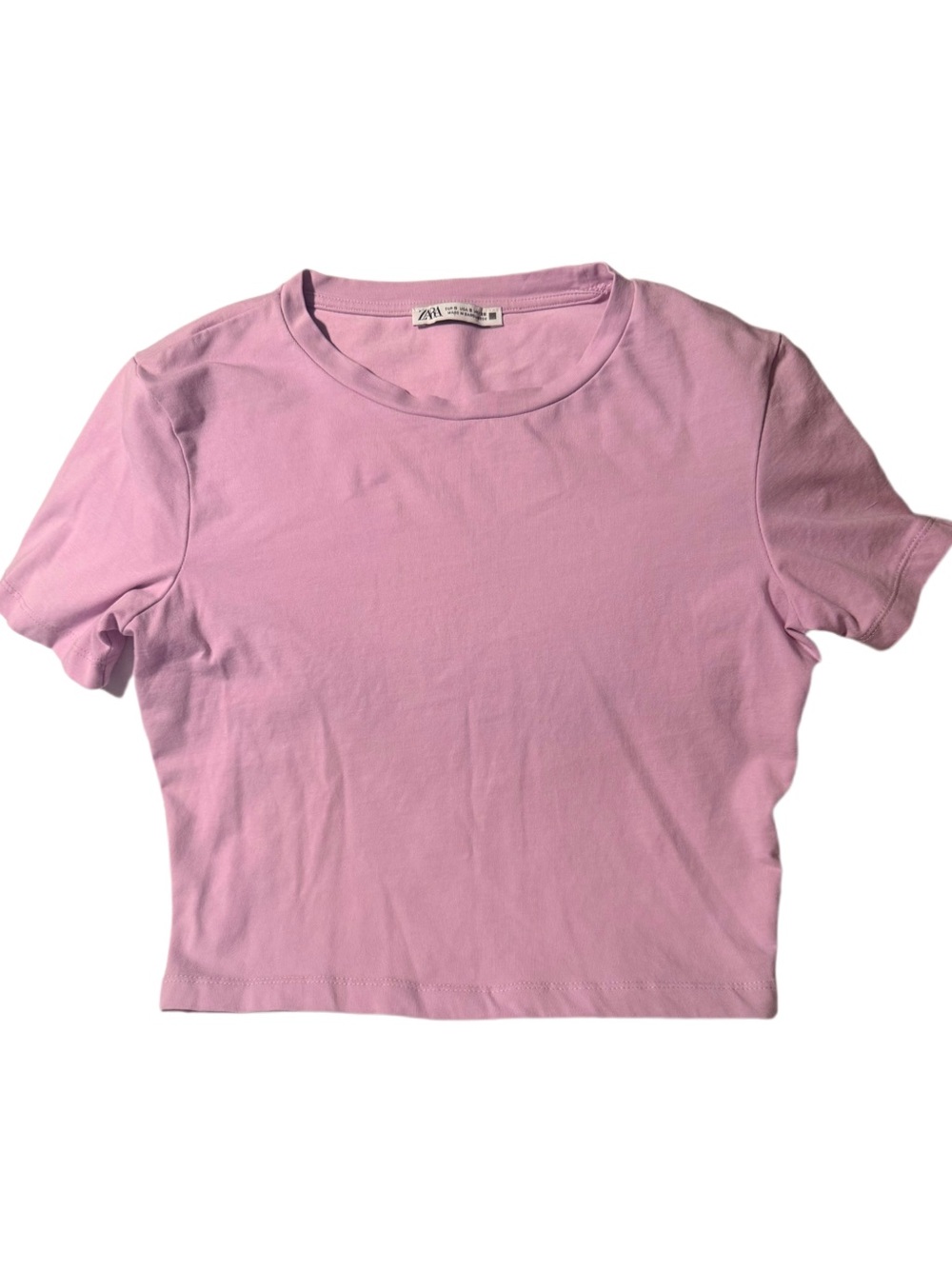 Zara Womens Pink Lilac Cropped Crewneck Tee Shirt Size Small